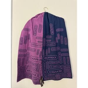 COACH scarf 174cm 68″ 33cm 12″ rectangle viscose logo purple reversible